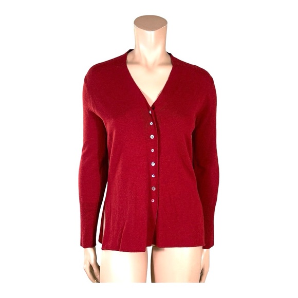 Orvis Merino Wool & Cashmere Blend V-Neck Cardigan Sweater - Crimson Red - Picture 3 of 8